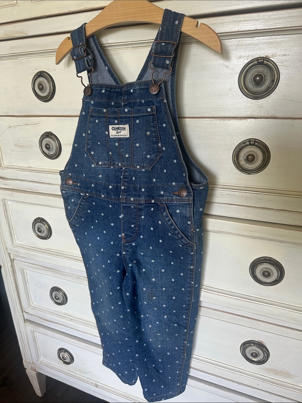 OshKosh B'gosh Denim Overalls with White Polka Dots - Blue